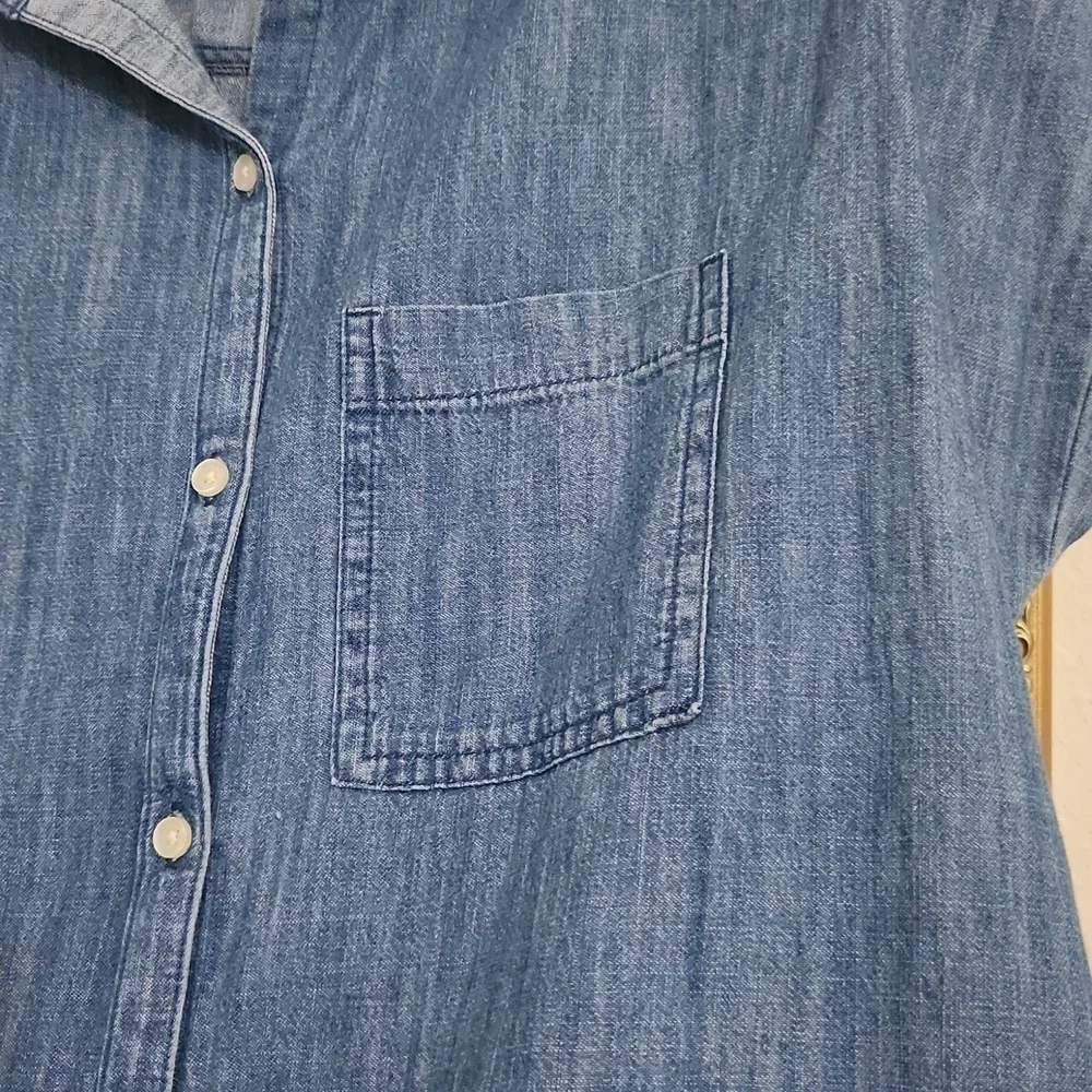 100%Cotton Chambray Cap-Sleeve Shirt Dress Size Medium Casual Lounge Coastal - Picture 5 of 11